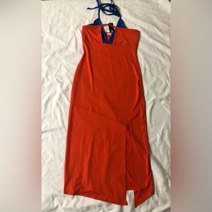 FASHION NOVA SUMMERTIME HALTER MIDI DRESS